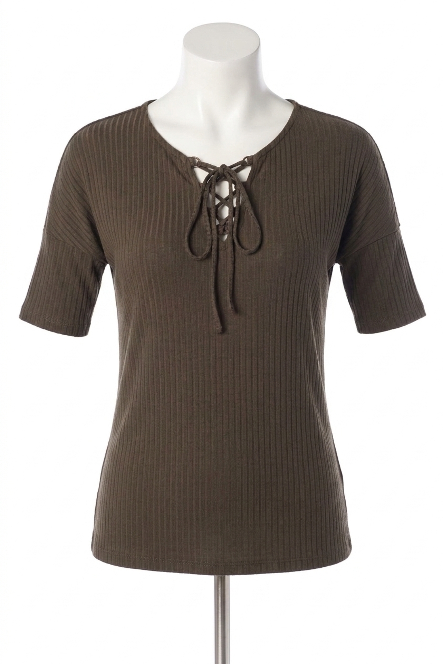 NEW FRENCH KYSS ribbed lace up top in army